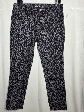 APT 9 Straight Capri Tan Gray Black Leopard Print Denim Jeans, Size 8
